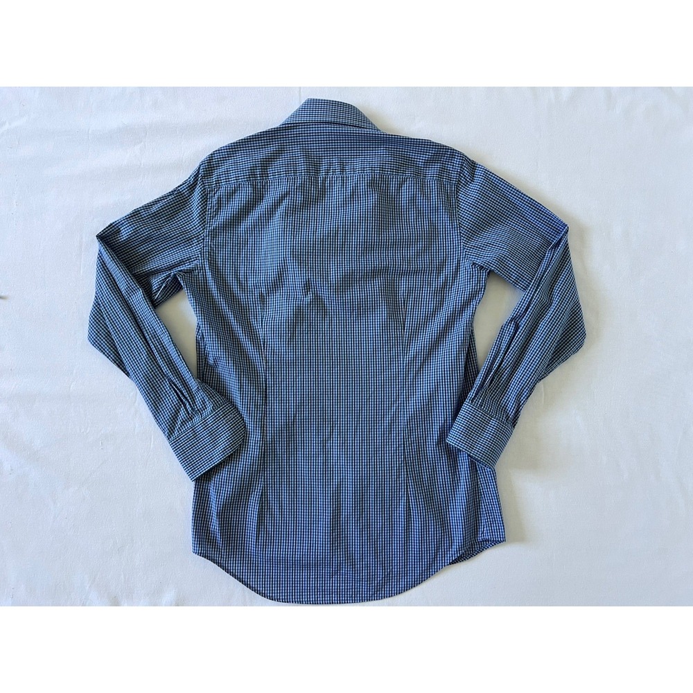 Ledbury Slim-Fit Blue Gingham Check Cotton Long Sleeve Collared Shirt Size 15 - Picture 4 of 8